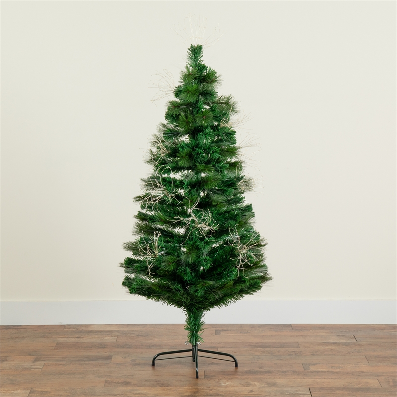Nearly Natural 5ft Pre-Lit Fiber Optic Christmas Tree w/ 146 Warm White LED