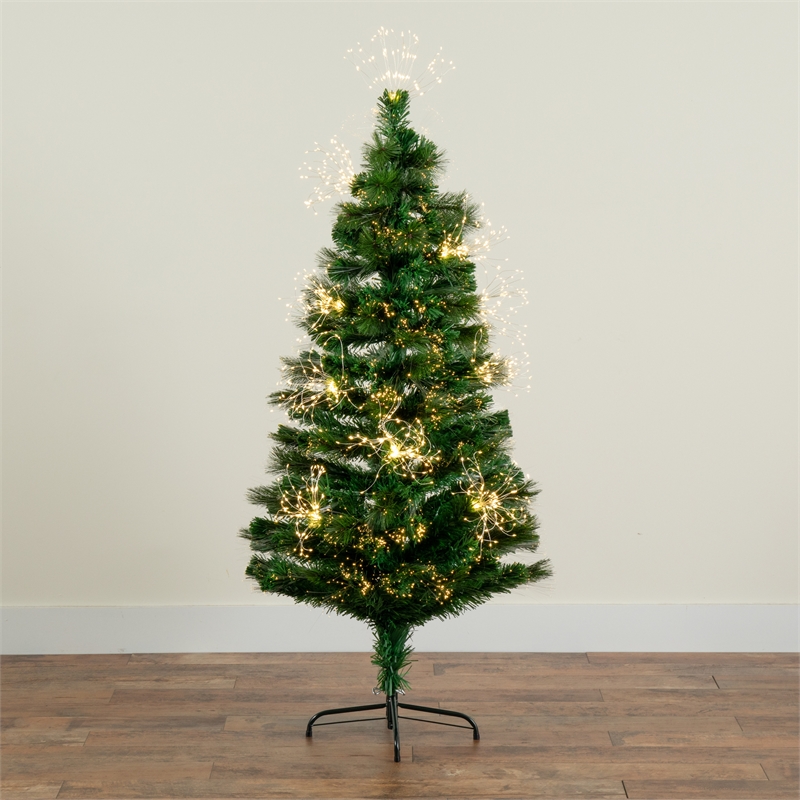Nearly Natural 5ft Pre-Lit Fiber Optic Christmas Tree w/ 146 Warm White LED