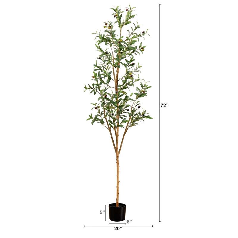 Nearly Natural 6ft Artificial Olive Tree with Natural Trunk in Green