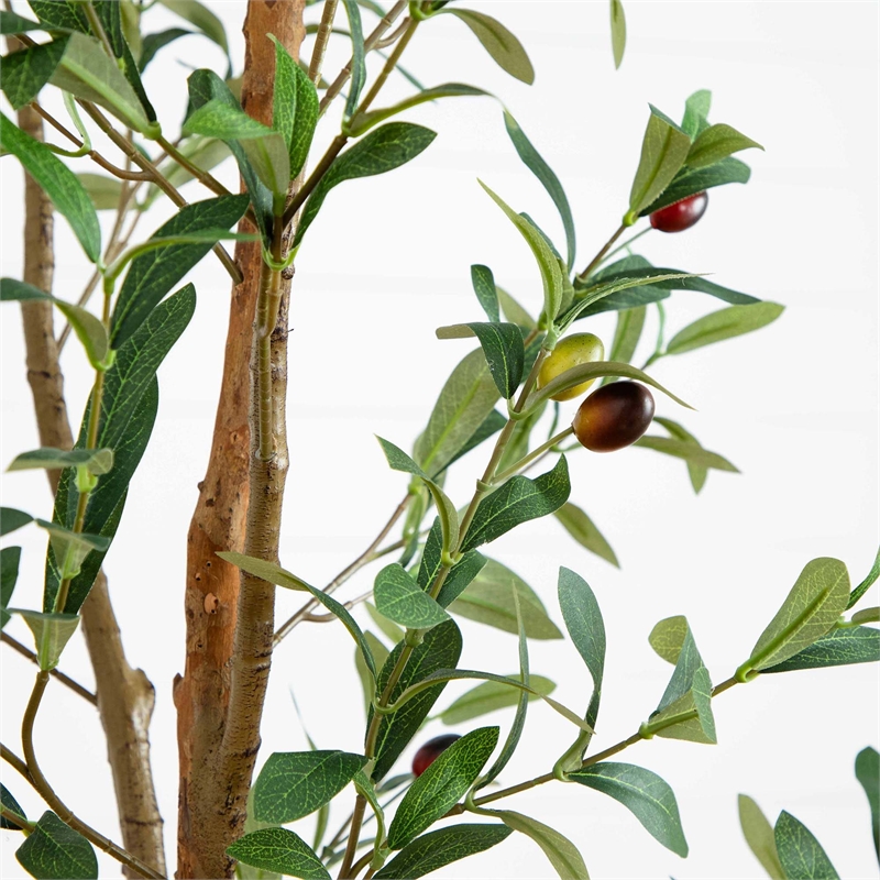 Nearly Natural 6ft Artificial Olive Tree with Natural Trunk in Green