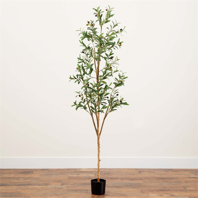 Nearly Natural 6ft Artificial Olive Tree with Natural Trunk in Green