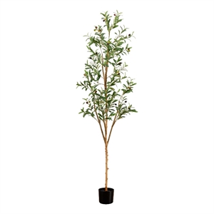 Nearly Natural 6ft Artificial Olive Tree with Natural Trunk in Green