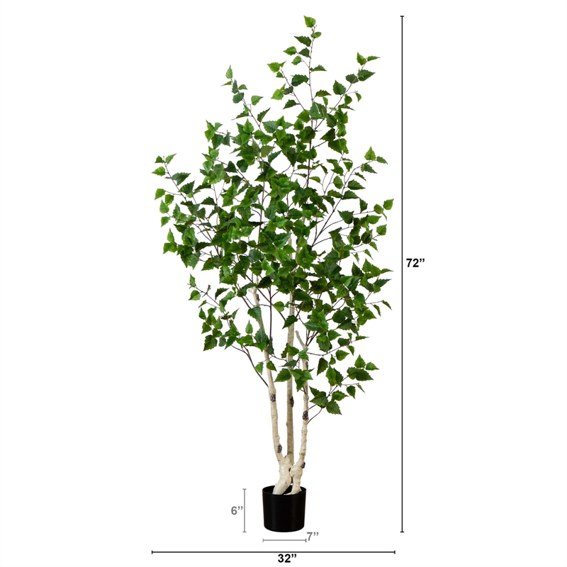 Nearly Natural 6ft Artificial Birch Tree with Real Touch Leaves in Green