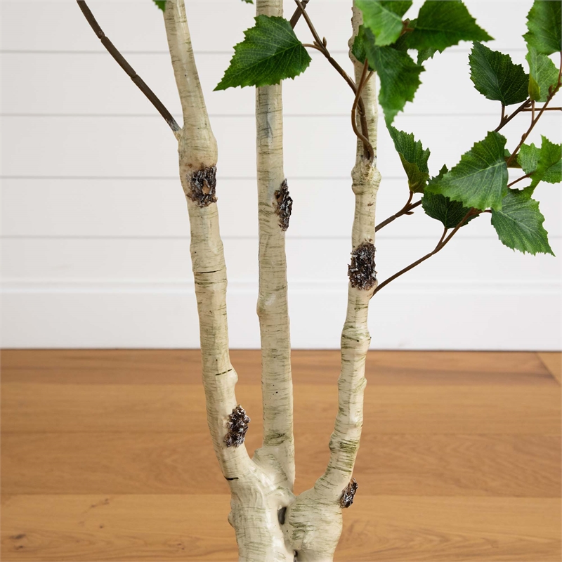 Nearly Natural 6ft Artificial Birch Tree with Real Touch Leaves in Green