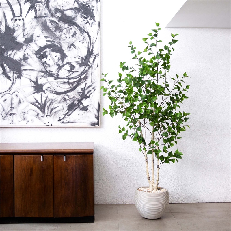Nearly Natural 6ft Artificial Birch Tree with Real Touch Leaves in Green