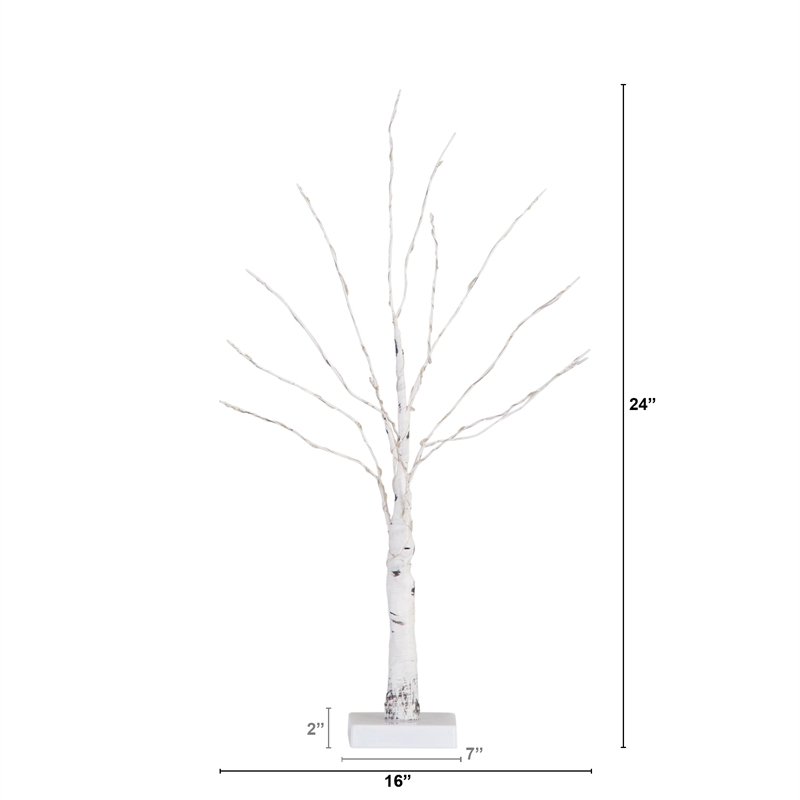 Nearly Natural 2ft Pre-Lit Artificial White Birch Tree with 60 Warm White LED