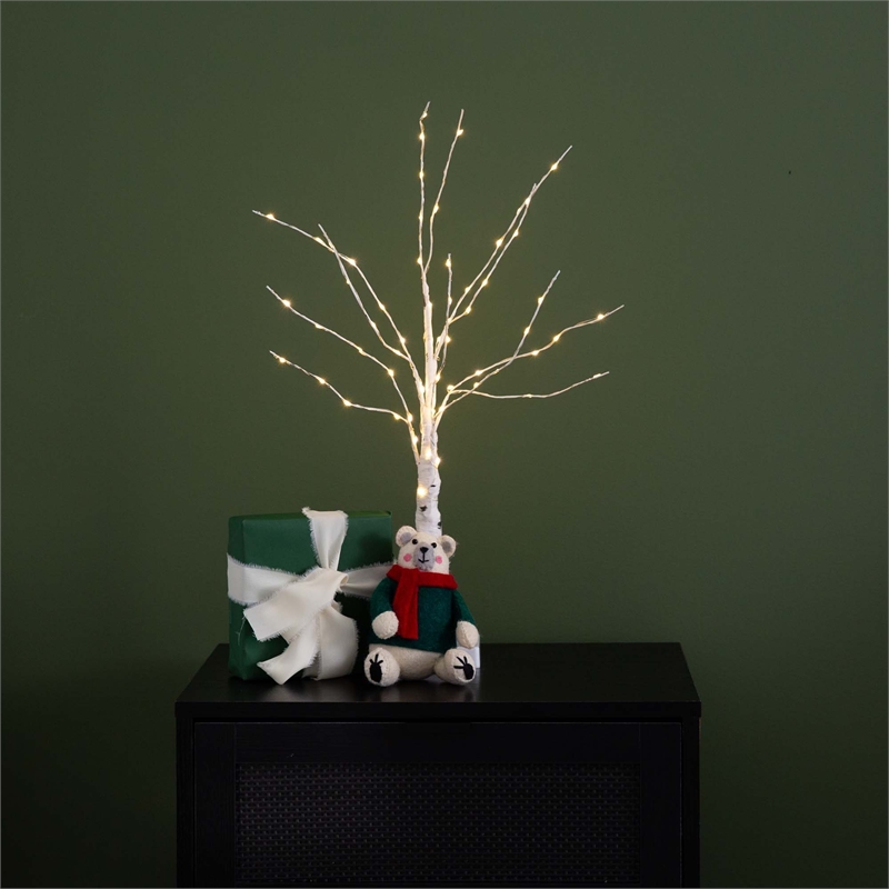 Nearly Natural 2ft Pre-Lit Artificial White Birch Tree with 60 Warm White LED