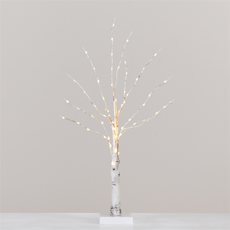 Nearly Natural 2ft Pre-Lit Artificial White Birch Tree with 60 Warm White LED