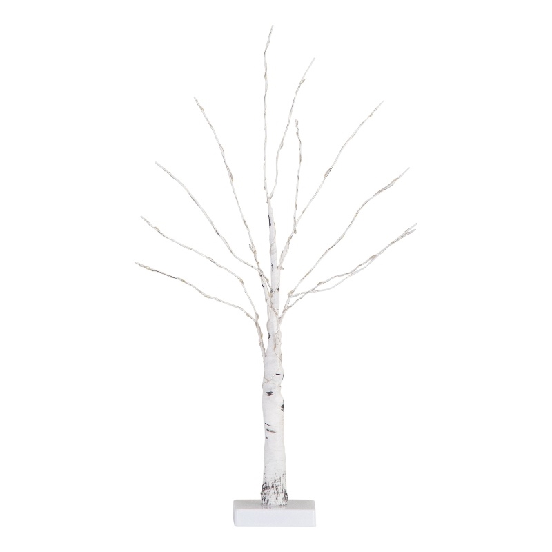 Nearly Natural 2ft Pre-Lit Artificial White Birch Tree with 60 Warm White LED
