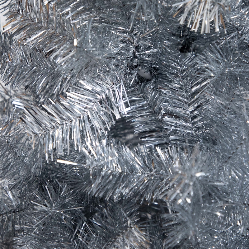 Nearly Natural 5ft Silver Tinsel Holiday Santa'sHat Christmas Tree w/Star Topper