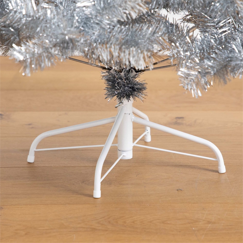 Nearly Natural 5ft Silver Tinsel Holiday Santa'sHat Christmas Tree w/Star Topper