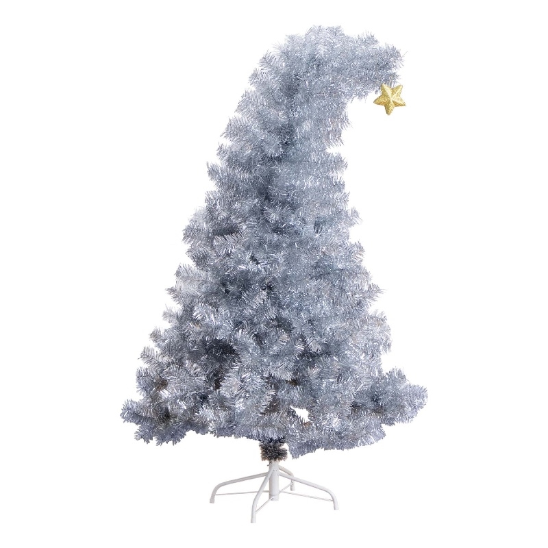 Nearly Natural 5ft Silver Tinsel Holiday Santa'sHat Christmas Tree w/Star Topper