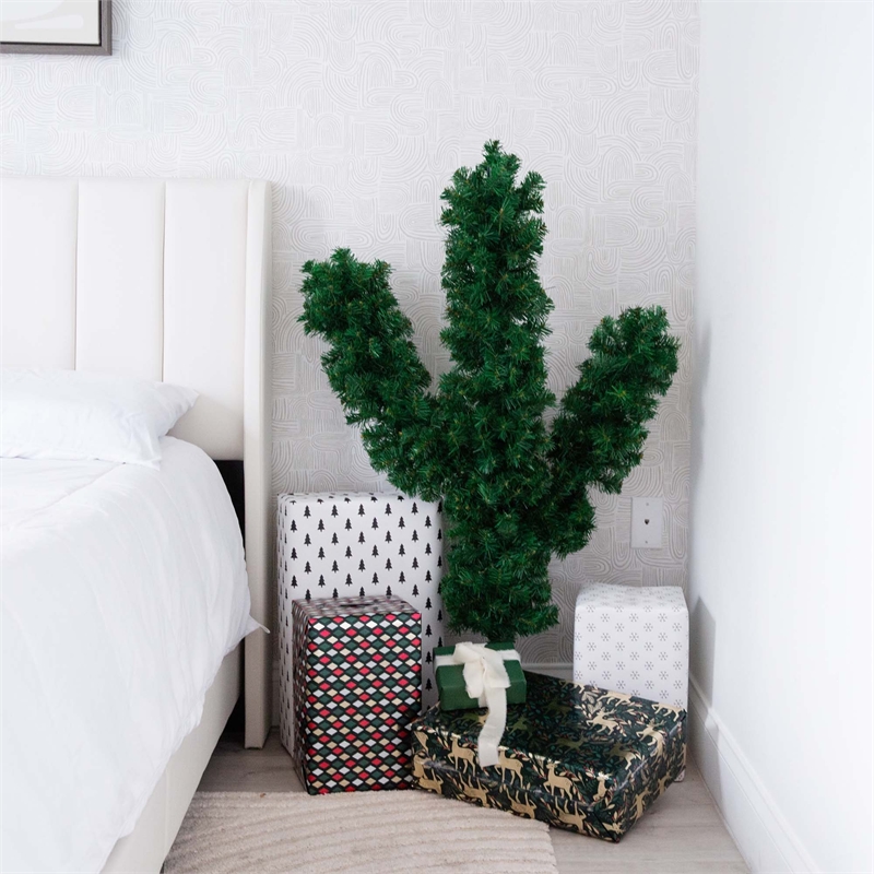 Nearly Natural 4ft Artificial Cactus Green Christmas Tree