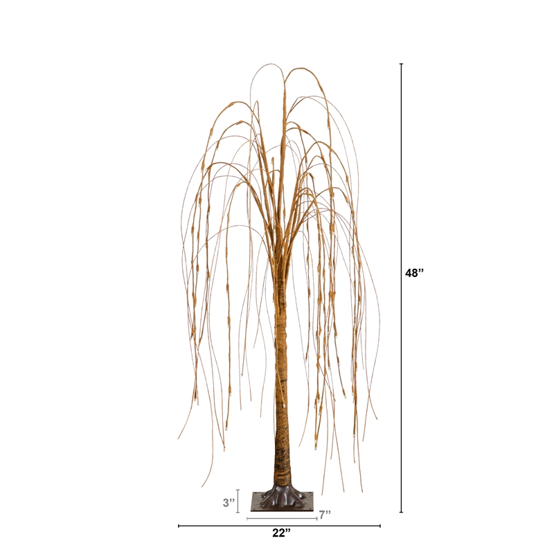 Nearly Natural 4ft Pre-Lit Artificial Willow Tree w/ 120 Warm White LED Lights