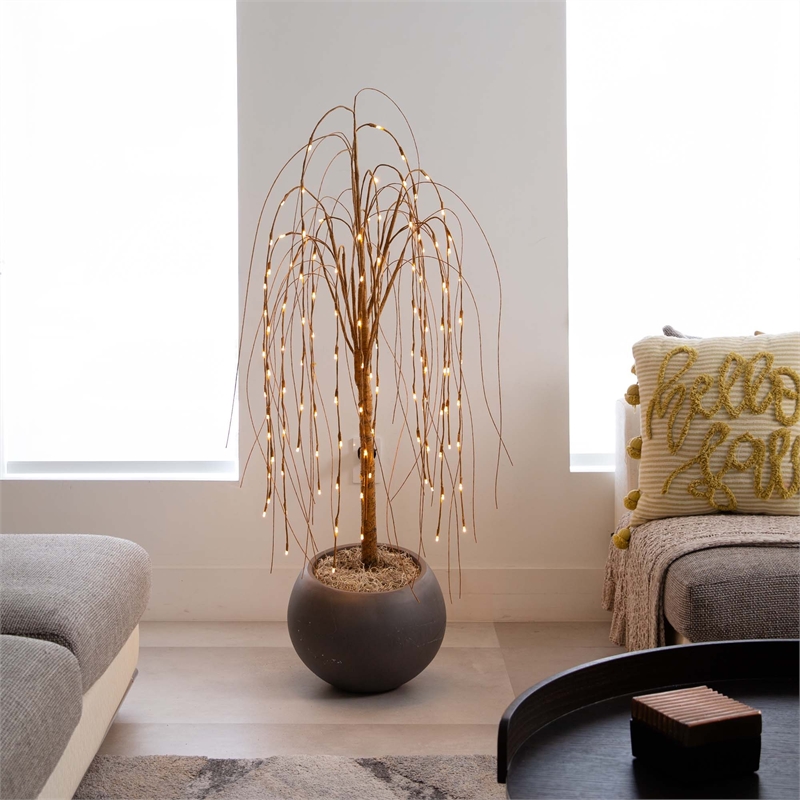 Nearly Natural 4ft Pre-Lit Artificial Willow Tree w/ 120 Warm White LED Lights