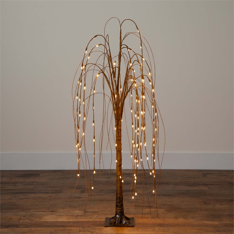 Nearly Natural 4ft Pre-Lit Artificial Willow Tree w/ 120 Warm White LED Lights