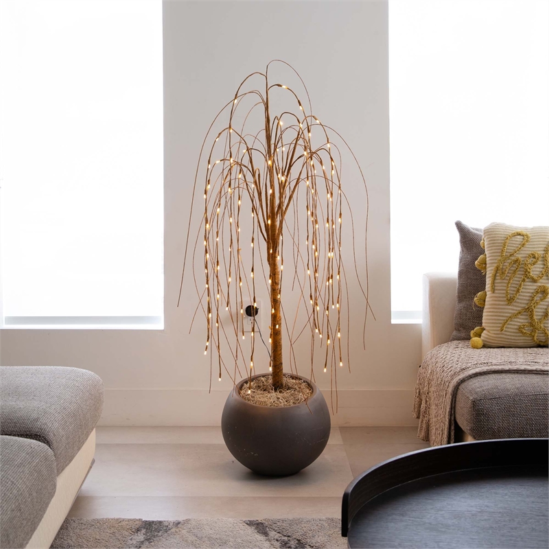 Nearly Natural 6ft Pre-Lit Artificial Willow Tree with 160 Warm White LED Lights