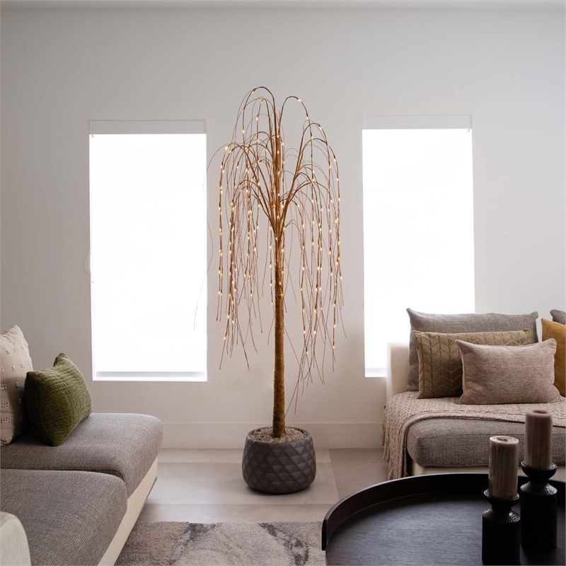 Nearly Natural 6ft Pre-Lit Artificial Willow Tree with 160 Warm White LED Lights