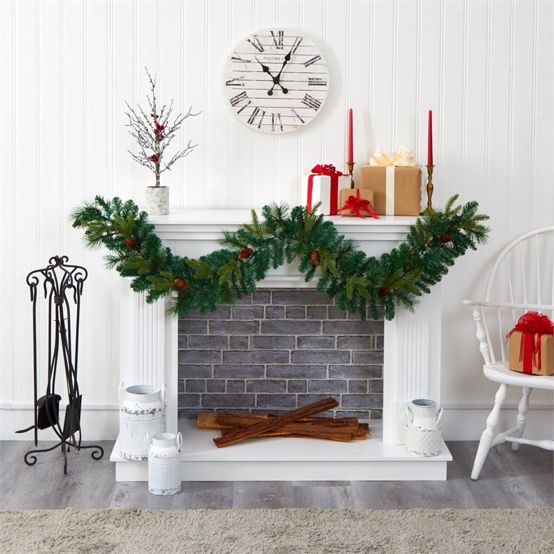Nearly Natural 6ft Mixed Pine & Pinecone Artificial Garl w/5 Clear LED in Green