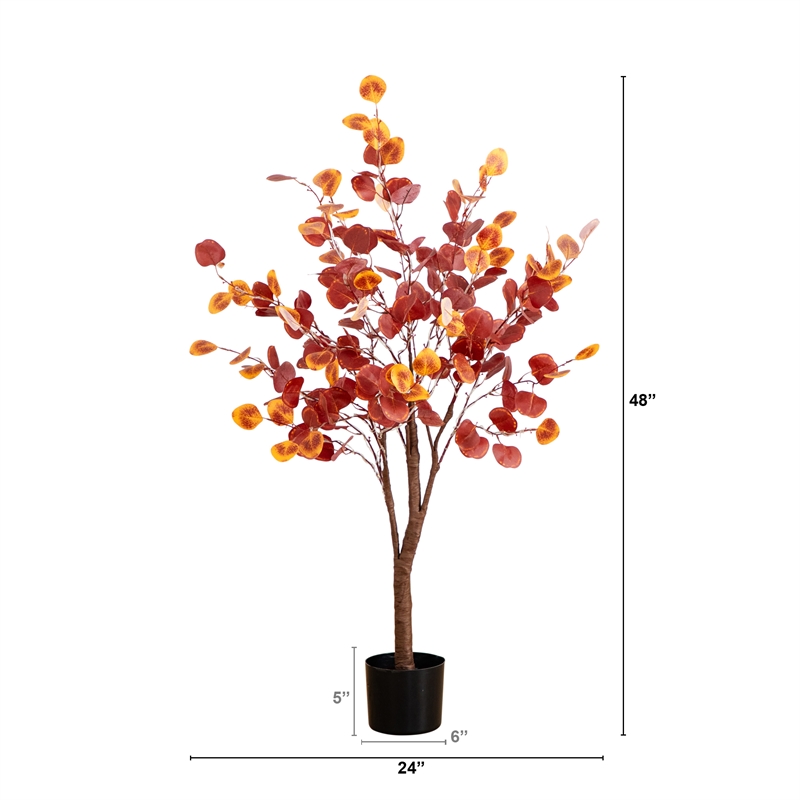 Nearly Natural 4ft Pre-Lit Autumn Eucalyptus Fall Tree w/ 160 Warm White LED