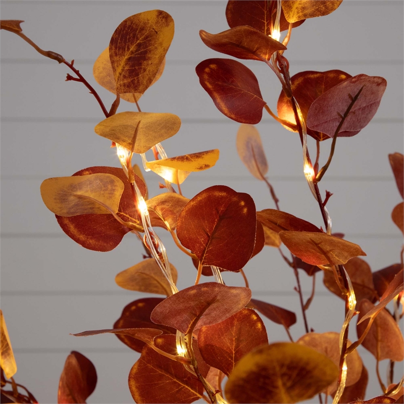 Nearly Natural 4ft Pre-Lit Autumn Eucalyptus Fall Tree w/ 160 Warm White LED