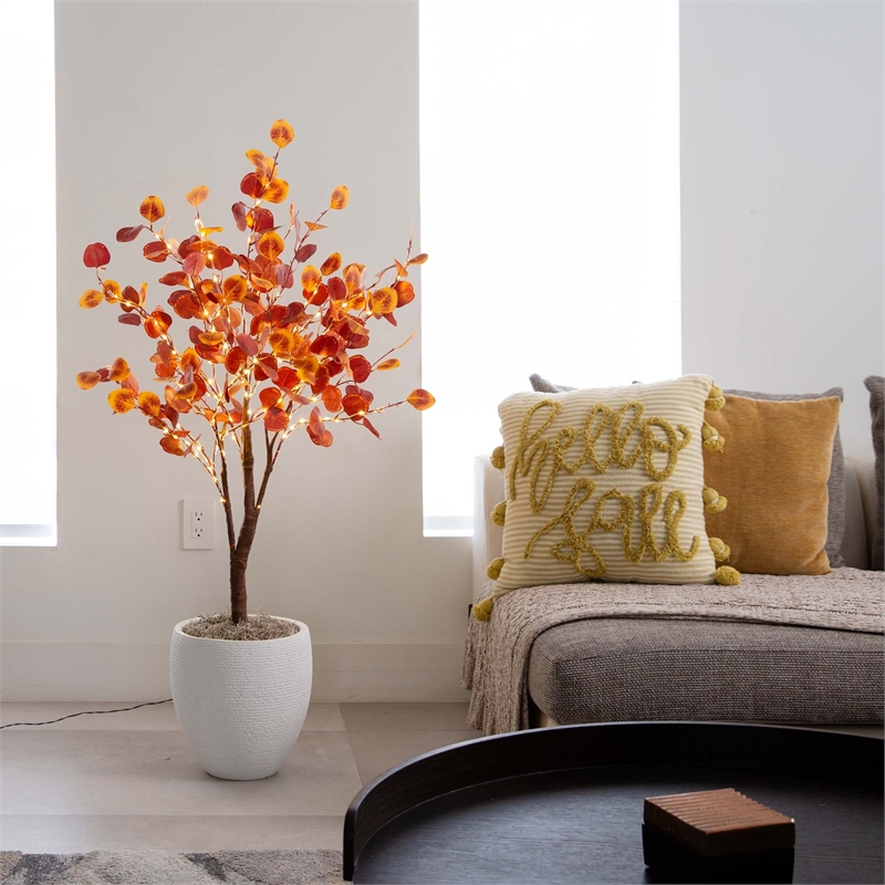Nearly Natural 4ft Pre-Lit Autumn Eucalyptus Fall Tree w/ 160 Warm White LED