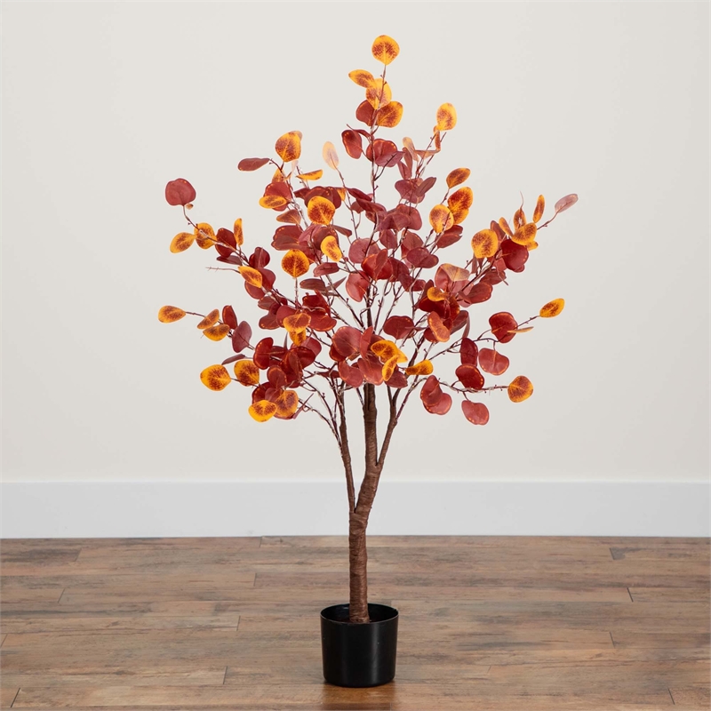 Nearly Natural 4ft Pre-Lit Autumn Eucalyptus Fall Tree w/ 160 Warm White LED