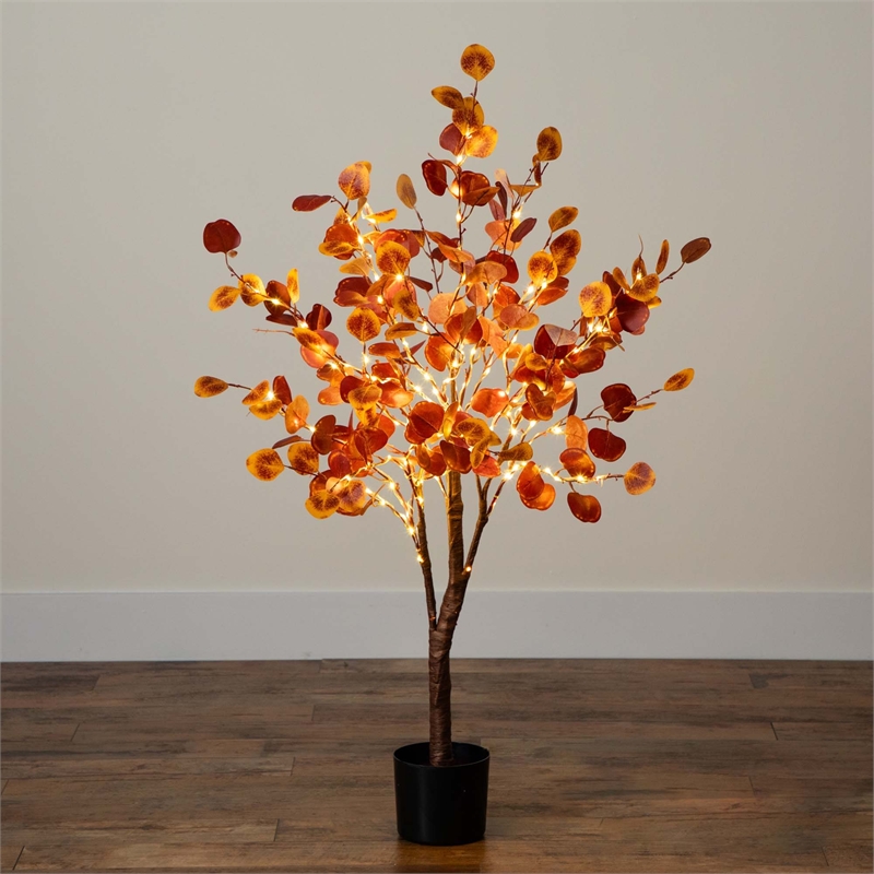 Nearly Natural 4ft Pre-Lit Autumn Eucalyptus Fall Tree w/ 160 Warm White LED