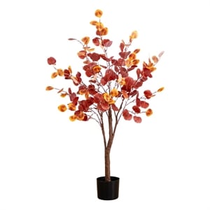 Nearly Natural 4ft Pre-Lit Autumn Eucalyptus Fall Tree w/ 160 Warm White LED