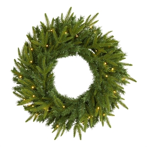 Nearly Natural 24&quot Long Pine Artificial Christmas Wreath w/35 Clear LED in Green