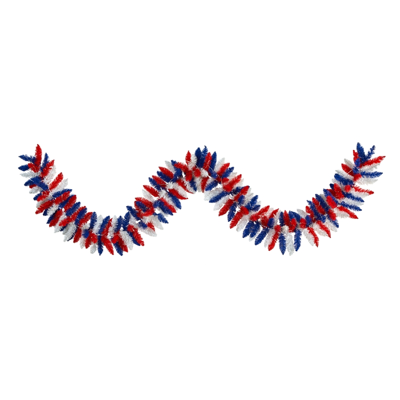 Nearly Natural 9ft Patriotic American Flag Artificial Garland w/50 Warm LED