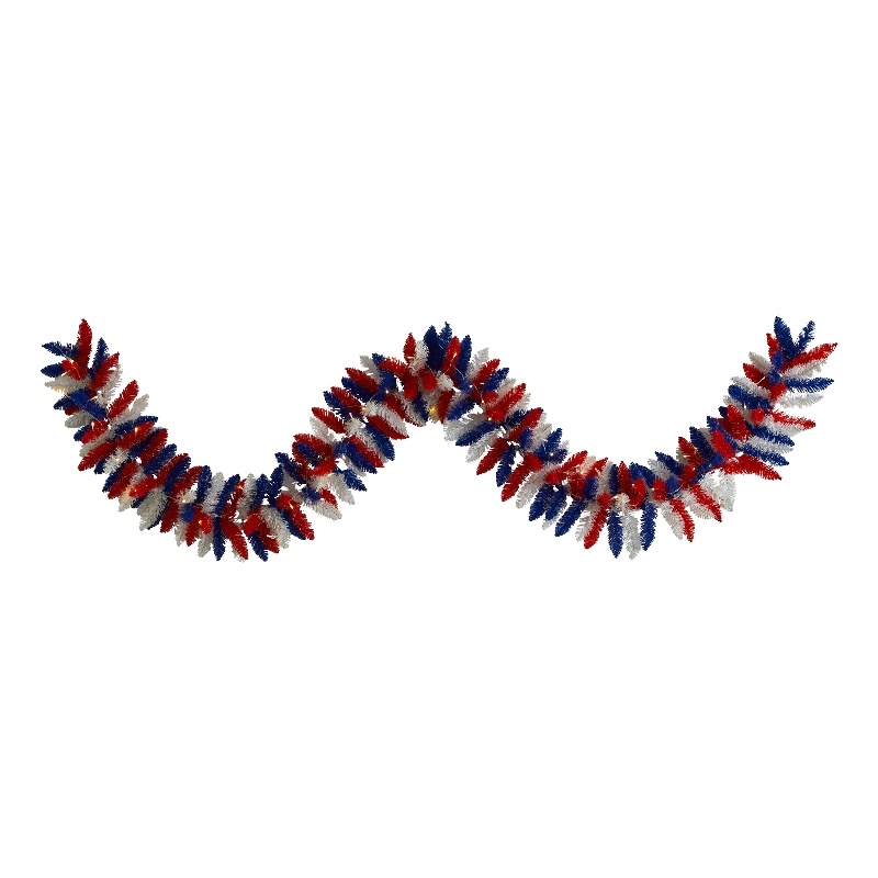 Nearly Natural 9ft Patriotic American Flag Artificial Garland w/50 Warm LED