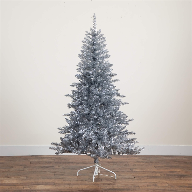 Nearly Natural 6ft Artificial Silver Christmas Tree with 300 Cool White LED