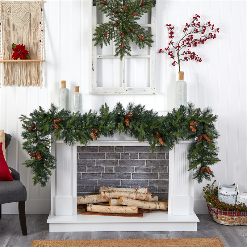 Nearly Natural 9ft Mixed Pines & Pinecones Extra Wide Christmas Garl