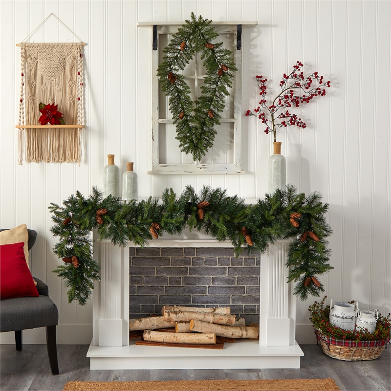 Nearly Natural 3ft Holiday Christmas Geometric Diamond Wreath w/ 50 Warm White