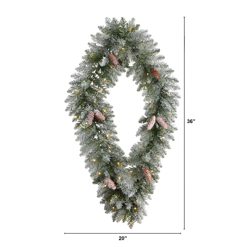 Nearly Natural 3ft Holiday Christmas Geometric Diamond Frosted Wreath w/Pinecone