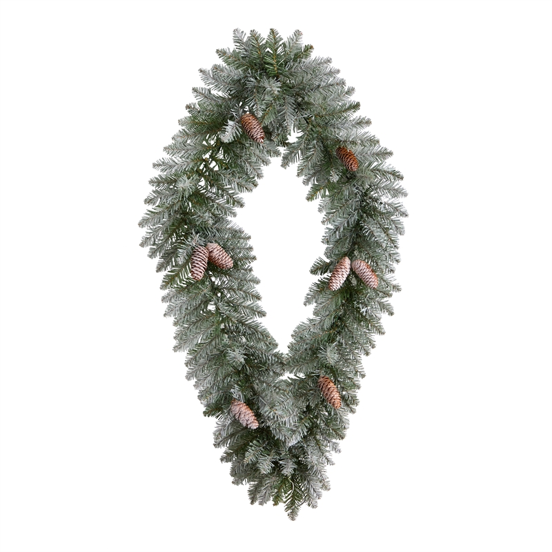 Nearly Natural 3ft Holiday Christmas Geometric Diamond Frosted Wreath w/Pinecone