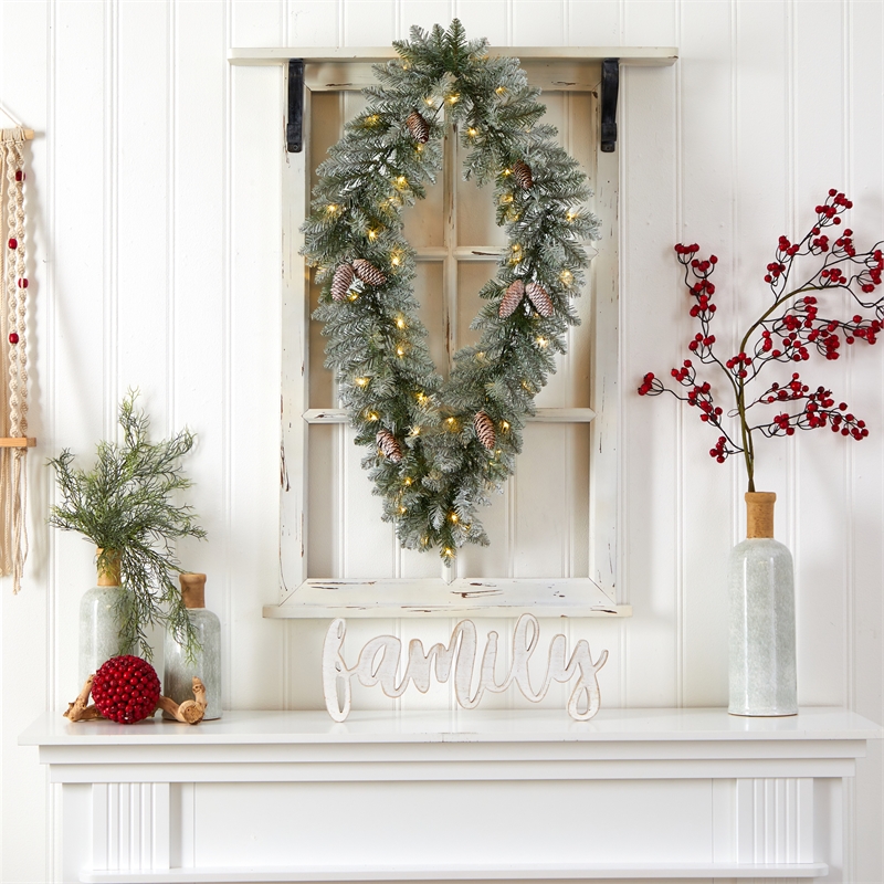 Nearly Natural 3ft Holiday Christmas Geometric Diamond Frosted Wreath w/Pinecone