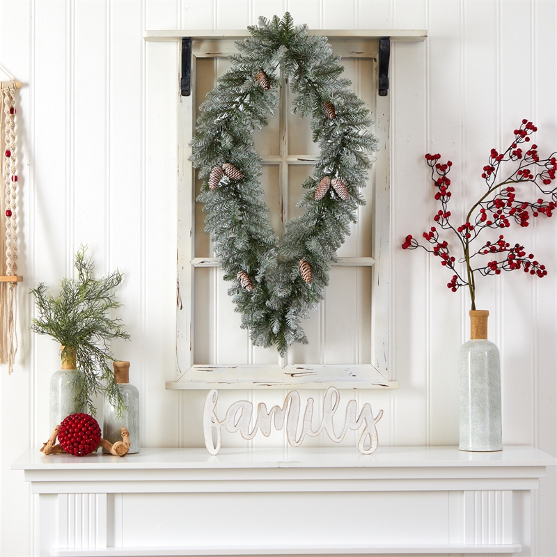 Nearly Natural 3ft Holiday Christmas Geometric Diamond Frosted Wreath w/Pinecone