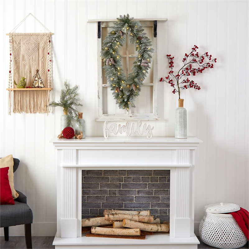 Nearly Natural 3ft Holiday Christmas Geometric Diamond Frosted Wreath w/Pinecone