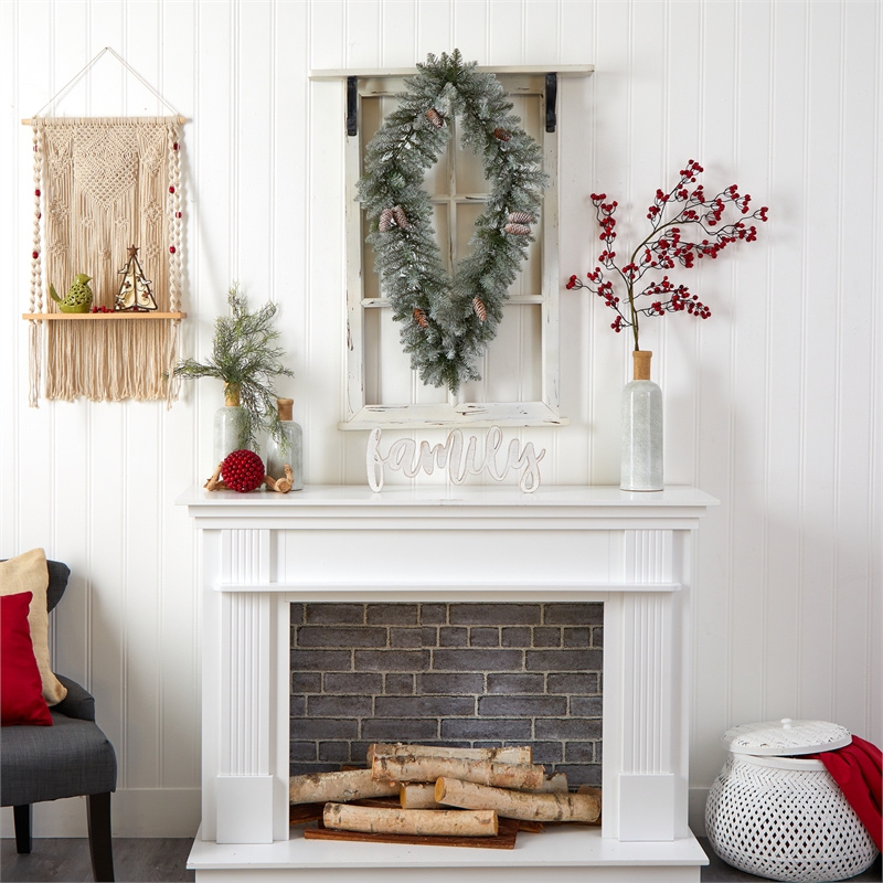 Nearly Natural 3ft Holiday Christmas Geometric Diamond Frosted Wreath w/Pinecone