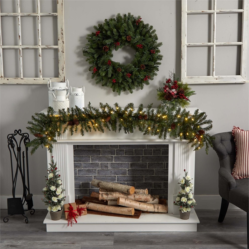 Nearly Natural 6ft Mixed Alaskan Pines Christmas Garland 50 Warm White LED Light
