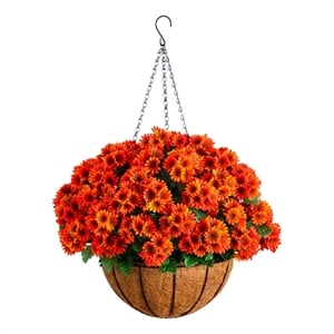 Nearly Natural 24&quot UV Resistant Artificial Chrysanthemum Hanging Basket