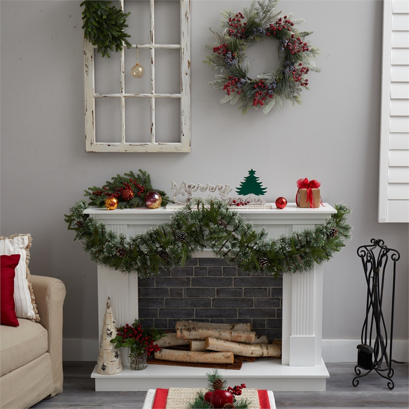 Nearly Natural 6ft Snow Tipped Christmas Garland w/35 Clear LED