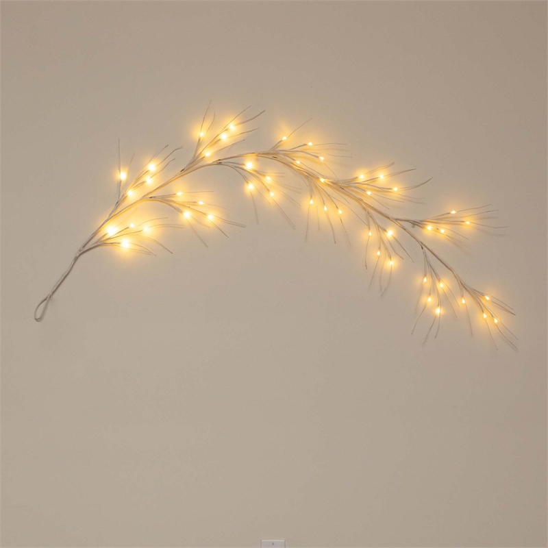 Nearly Natural 6ft Pre-Lit Artificial White Birch Garland w/ 48 Warm White LED