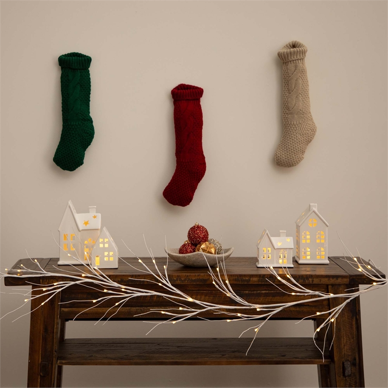 Nearly Natural 6ft Pre-Lit Artificial White Birch Garland w/ 48 Warm White LED