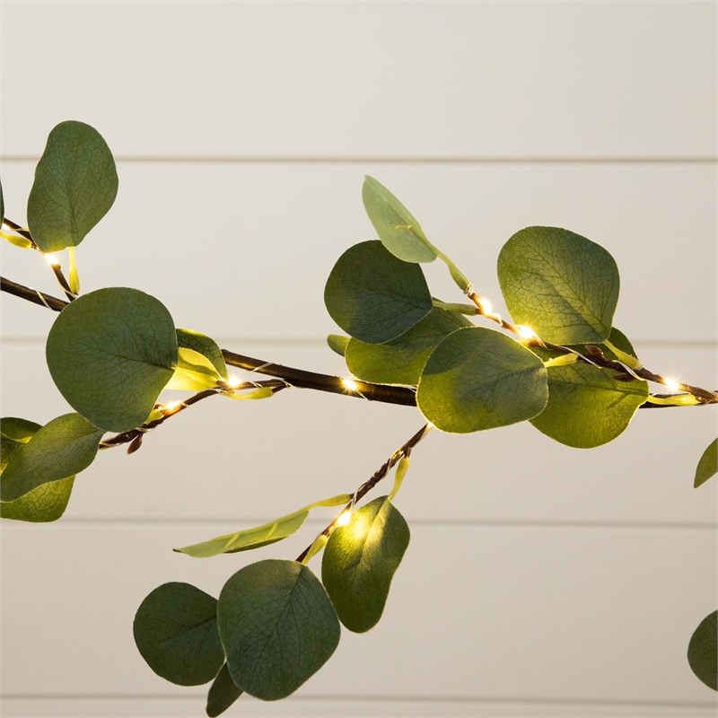 Nearly Natural 6.5ft Lighted Artificial Eucalyptus Garland w/ 100 Warm White LED