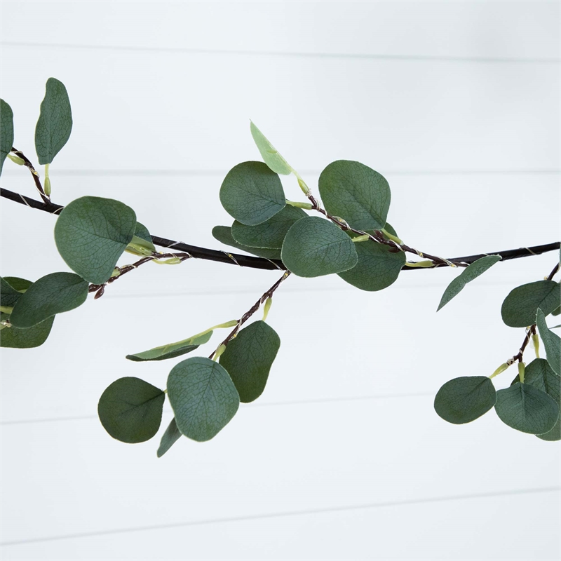 Nearly Natural 6.5ft Lighted Artificial Eucalyptus Garland w/ 100 Warm White LED