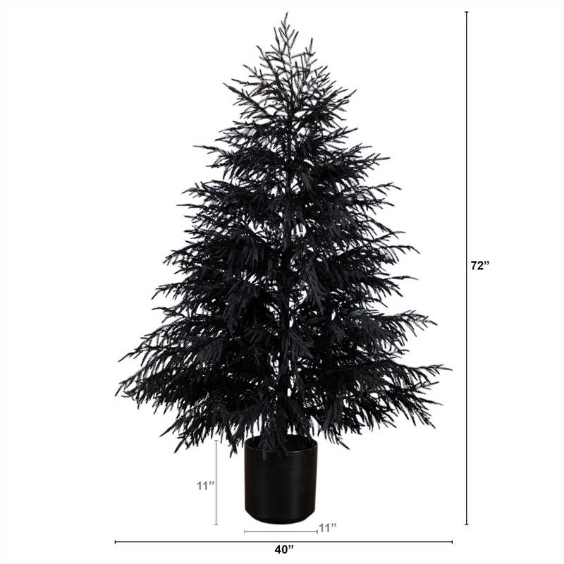 Nearly Natural 6ft Halloween Real Touch Black Norfolk Pine Christmas Tree