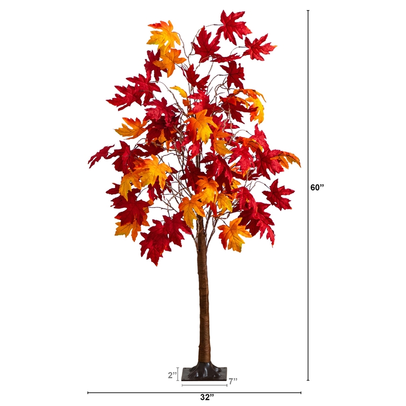Nearly Natural 5ft Pre-Lit Autumn Weeping Maple Fall Tree w/ 240 Warm White LED